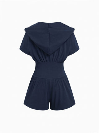 Knit Fabric Textured V-neck Ruched Front Romper For Daily Casual