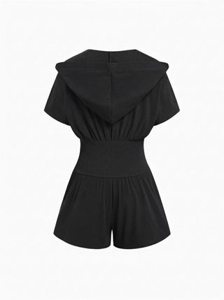 Knit Fabric Textured V-neck Ruched Front Romper For Daily Casual