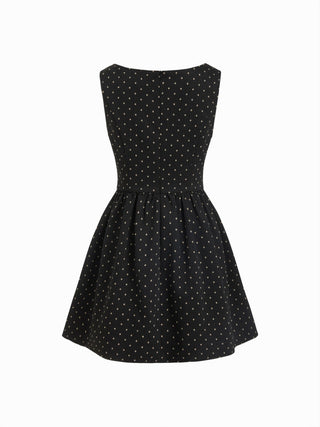 Jacquard Jacquard Square Neck Houndstooth Bowknot Flared Mini Dress For Daily Casual Coffee Shop
