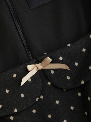Jacquard Jacquard Square Neck Houndstooth Bowknot Flared Mini Dress For Daily Casual Coffee Shop