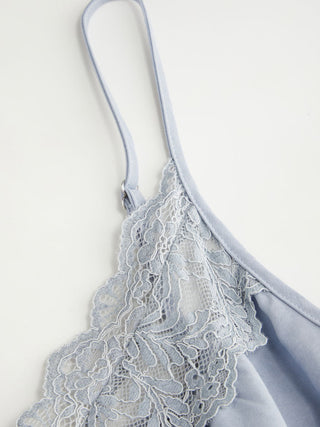 V-neck Lace Panel Oversized Drawstring Bloomer Jumpsuit