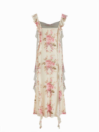 Cowl Neck Solid Glitter Ruffle Hem Maxi Dress