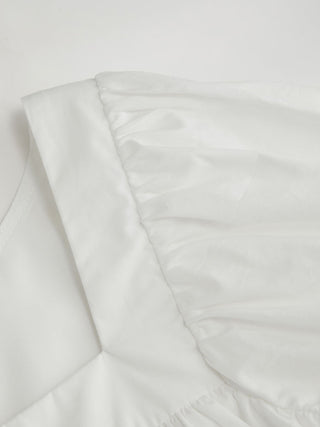 Cotton-blend Square Neck Puff Sleeve Ruched Bubble Hem Blouse