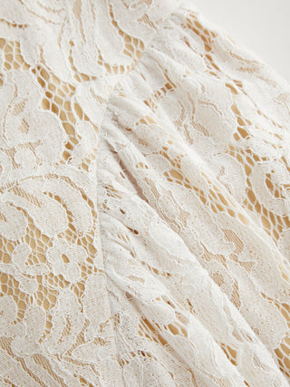 Cotton-blend Textured Lace Sweetheart Neck Flared Midi Dress