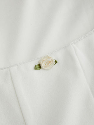 corset Knit Fabric Scoop Neck Short Sleeve Rosette Flared Maxi Dress For Daily Casual Date