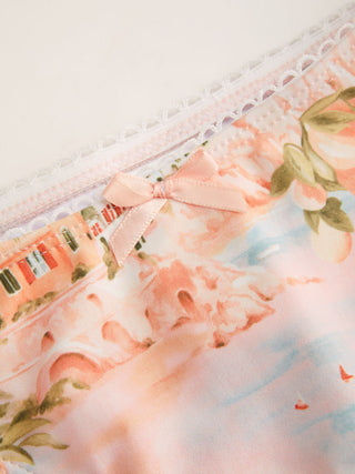 Knit Fabric Sweetheart Fruit Graphic Broderie Anglaise Bowknot Underwire Low Rise Cheeky Bikini Set For Vacation Swimming Pool Beach