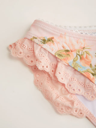 Knit Fabric Sweetheart Fruit Graphic Broderie Anglaise Bowknot Underwire Low Rise Cheeky Bikini Set For Vacation Swimming Pool Beach