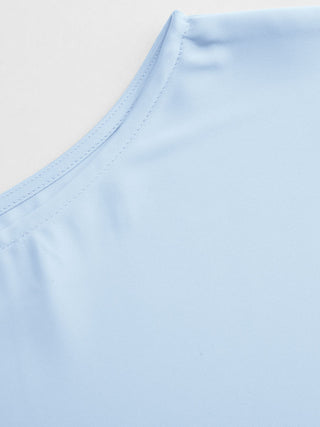 Satin Boat Neck Bell Sleeve Asymmetrical Blouse