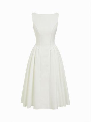 Boat Neck Backless Flared Maxi Dress
