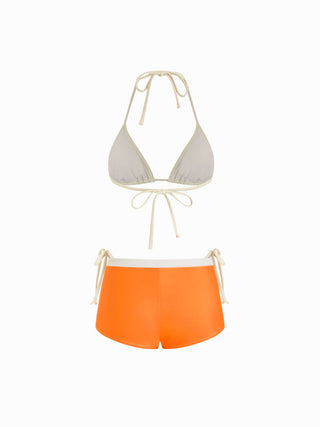 Halter Neckline Floral Triangle Tie Side Bikini Set With Cover Up Shorts