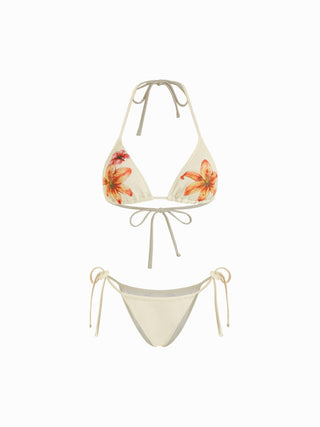 Halter Neckline Floral Triangle Tie Side Bikini Set With Cover Up Shorts