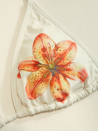Halter Neckline Floral Triangle Tie Side Bikini Set With Cover Up Shorts