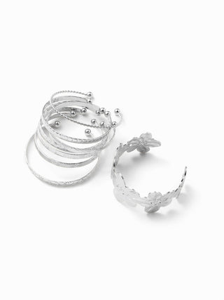 8 PCS TWISTED & TEXTURED & FLORAL BRACELET SET For Daily Casual