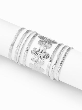 8 PCS TWISTED & TEXTURED & FLORAL BRACELET SET For Daily Casual