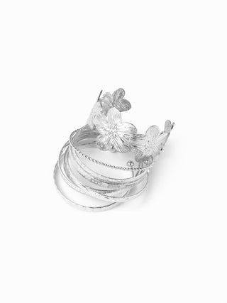 8 PCS TWISTED & TEXTURED & FLORAL BRACELET SET For Daily Casual