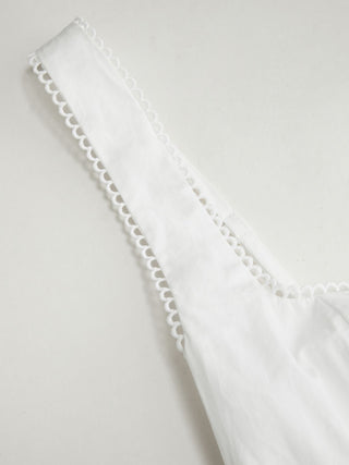 Cotton-blend Square Neck Lace Trim Bowknot Flared Maxi Cami Dress