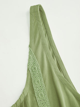 Eyelet Scoop Neck Tie Front Tassel Ruffle Hem Cami Blouse