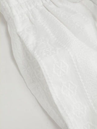 Cotton-blend Mid Rise Embroidery Drawstring Straight Leg Trousers