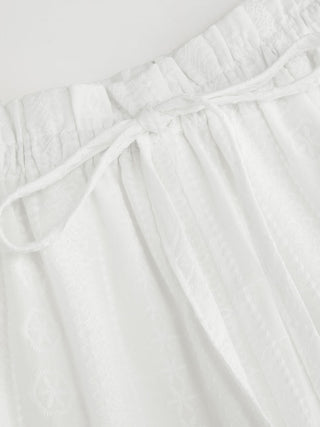 Cotton-blend Mid Rise Embroidery Drawstring Straight Leg Trousers