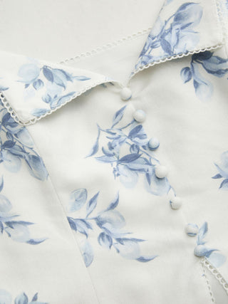 Linen-blend Floral V-neck Split Tie Back Tank Top