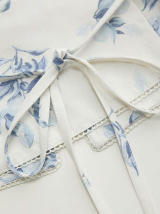 Linen-blend Floral V-neck Split Tie Back Tank Top
