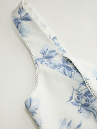 Linen-blend Floral V-neck Split Tie Back Tank Top
