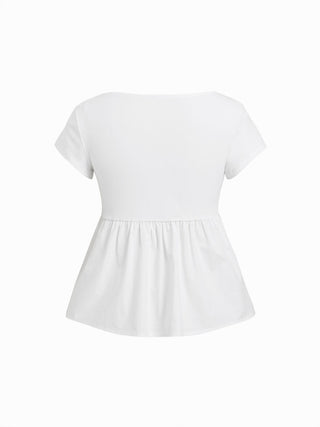 Cotton-blend Square Neck Short Sleeve Split Peplum Blouse