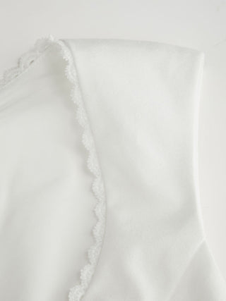 Linen-blend Scoop Neck Lace Trim Short Sleeve Blouse