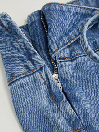 Denim Low Rise Washed Drawstring Wide Leg Jeans