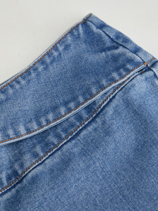 Denim Low Rise Washed Drawstring Wide Leg Jeans