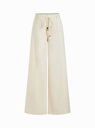 Denim Denim Low Rise Washed Twist Knotted Belted Wide Leg Jeans For Vacation Beach