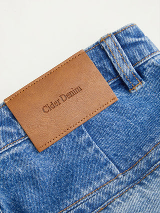 Denim Stretch Denim Mid Rise Scalloped Trim Metal Detail Flared Jeans For School Daily Casual