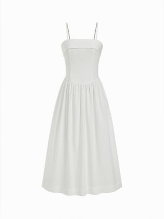 Cotton-blend Square Neck Flared Maxi Dresses