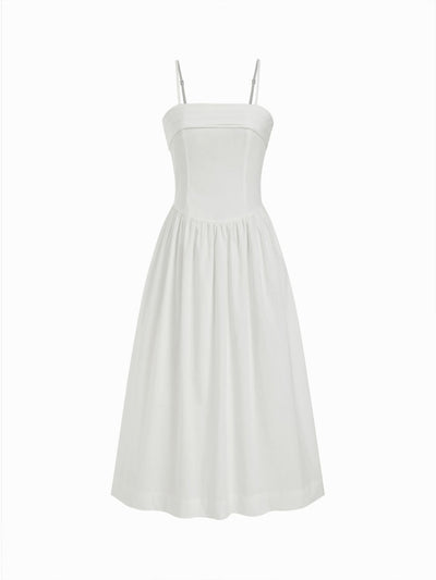 Cotton-blend Square Neck Flared Maxi Dresses
