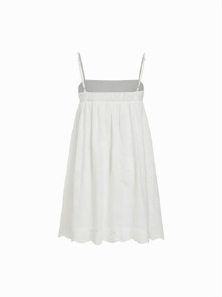 Cotton-blend Square Neck Broderie Anglaise A-line Cami Mini Dress