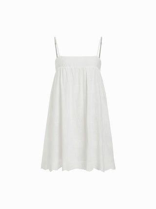 Cotton-blend Square Neck Broderie Anglaise A-line Cami Mini Dress