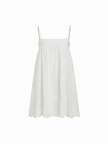 Cotton-blend Square Neck Broderie Anglaise A-line Cami Mini Dress