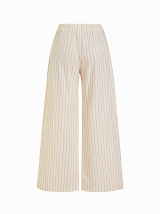 Woven Cotton-blend Striped Bowknot Cami Top & Mid Rise Wide Leg Loungewear Set For Home Bedroom
