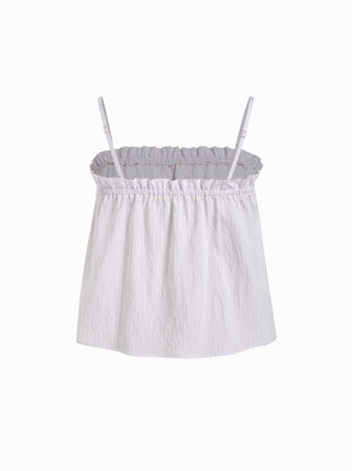 Linen-blend Stripe Bowknot Cami Top & Low Rise Shorts Set