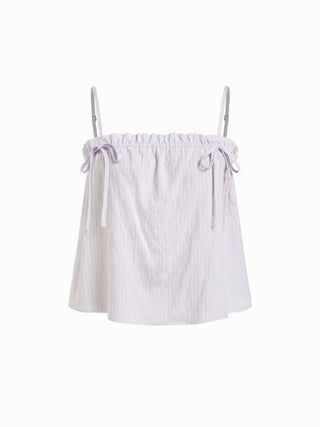 Linen-blend Stripe Bowknot Cami Top & Low Rise Shorts Set