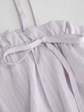 Linen-blend Stripe Bowknot Cami Top & Low Rise Shorts Set