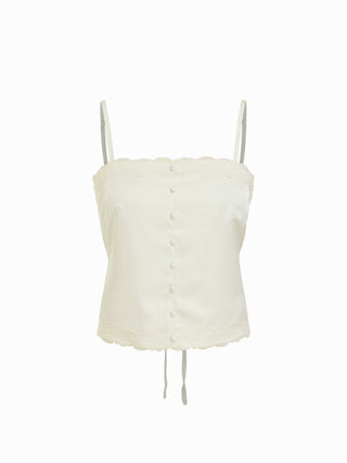 Satin Satin Lace Trim Button Cami Top & Mid Rise Midi Skirt Set For Daily Casual Date