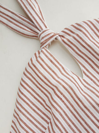 Linen-blend Stripe Halter Neckline Twist Knotted A-line Mini Dress