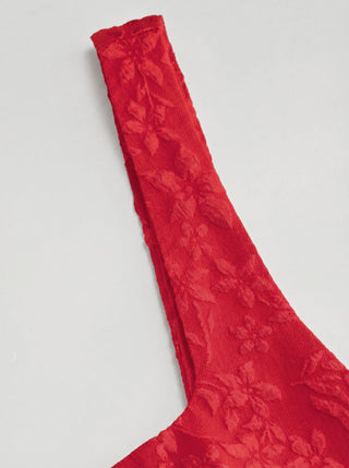 Jacquard U-neckline Floral Backless Bowknot Mini Dress