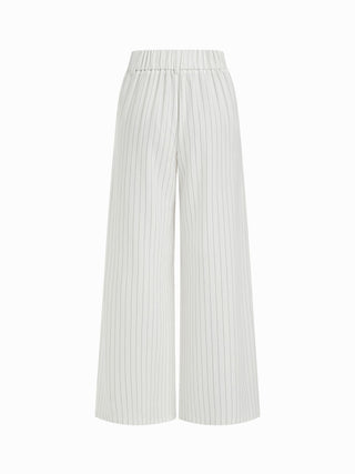Mid Rise Stripe Pleated Wide Leg Trousers