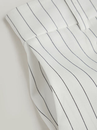 Mid Rise Stripe Pleated Wide Leg Trousers