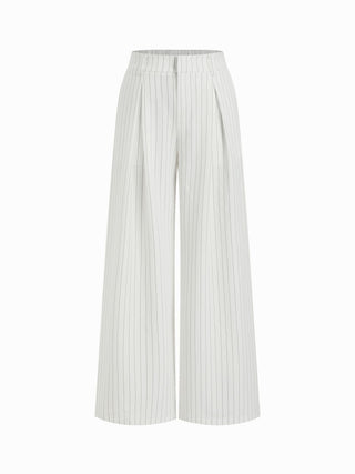 Mid Rise Stripe Pleated Wide Leg Trousers
