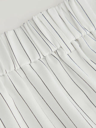 Mid Rise Stripe Pleated Wide Leg Trousers