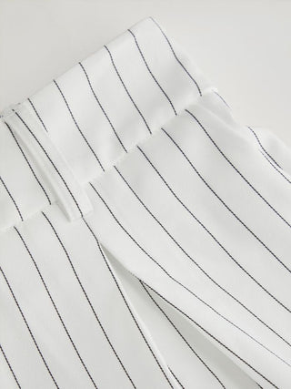 Mid Rise Stripe Pleated Wide Leg Trousers