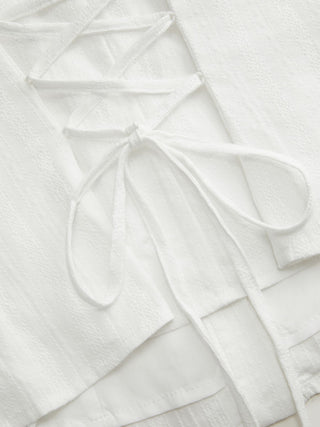 Cotton-blend Square Neck Ruffled Lace-up Corset Blouse